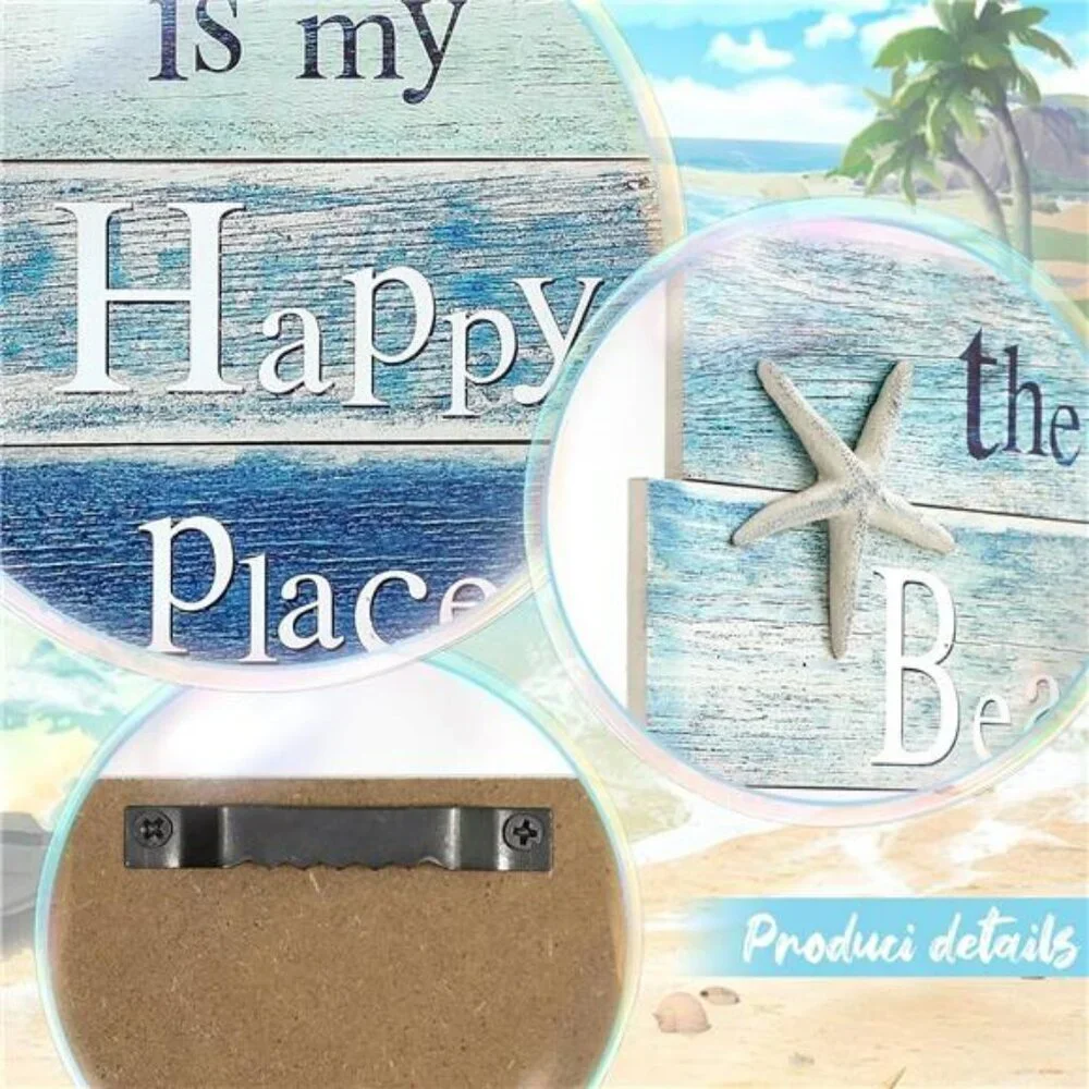 Coastal Beach Wall Art Wooden Sign Starfish Ocean Decor for Bathroom Bedroom